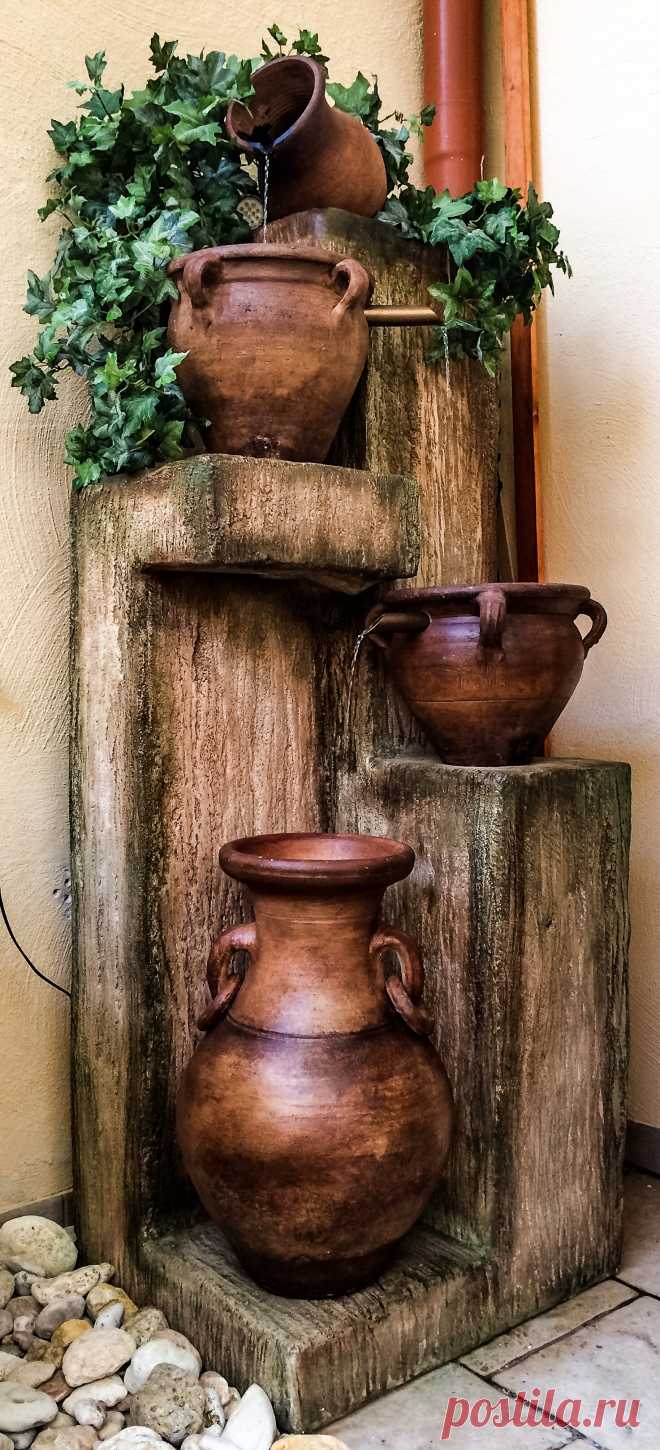 Old pottery transformed into a beautiful backyard fountain…