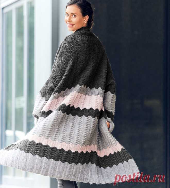Трехцветное пальто - схема вязания спицами. Вяжем Пальто на Verena.ru