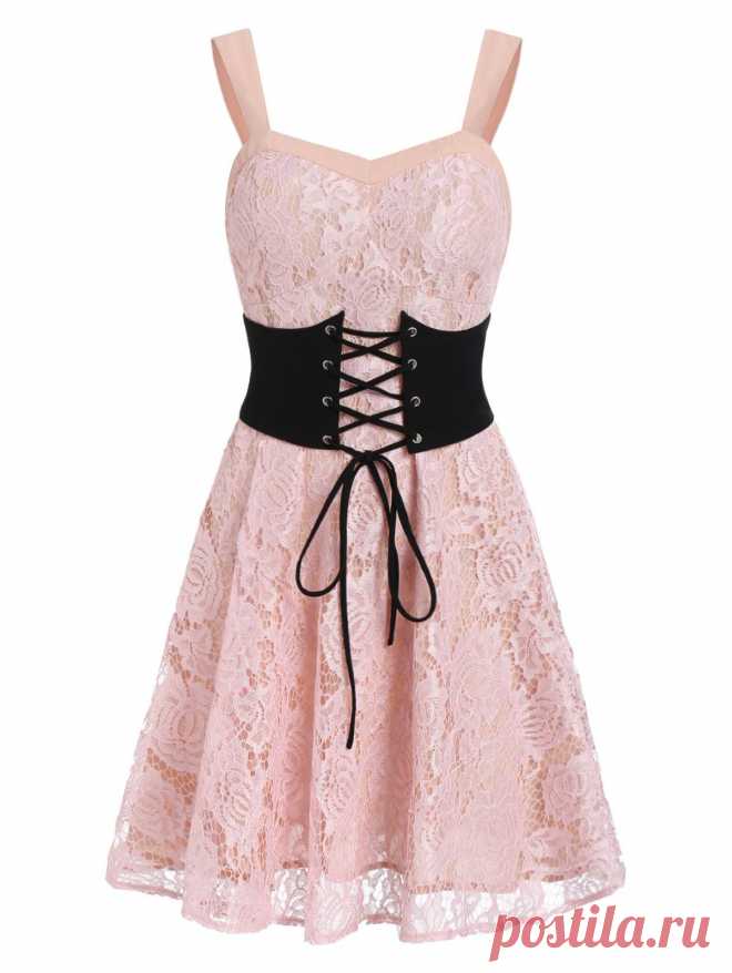 [51% OFF] 2020 Lace A Line Belted Backless Dress In PINK | DressLily