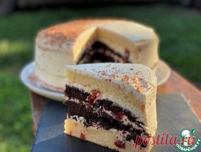 Шоколадно-ванильный торт с вишней Кулинарный рецепт(***)