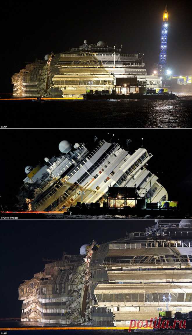 Лучшие фотографии со всего света - Подъем лайнера Costa Concordia завершен