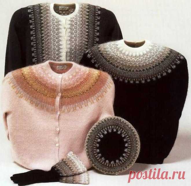 Знаменитый "Большой воротник" с переводом! Bohus knitting-особая техника жаккарда! Рада поделится описаниями знаменитых кардигана с круглой кокеткой и жакета с эффектным рисунком! Для этого вам понадобится 11 различных цветов и оттенков пряжи!