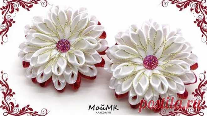 Резинки канзаши из узкой ленты МК Kanzashi Tutorial DIY МойМК