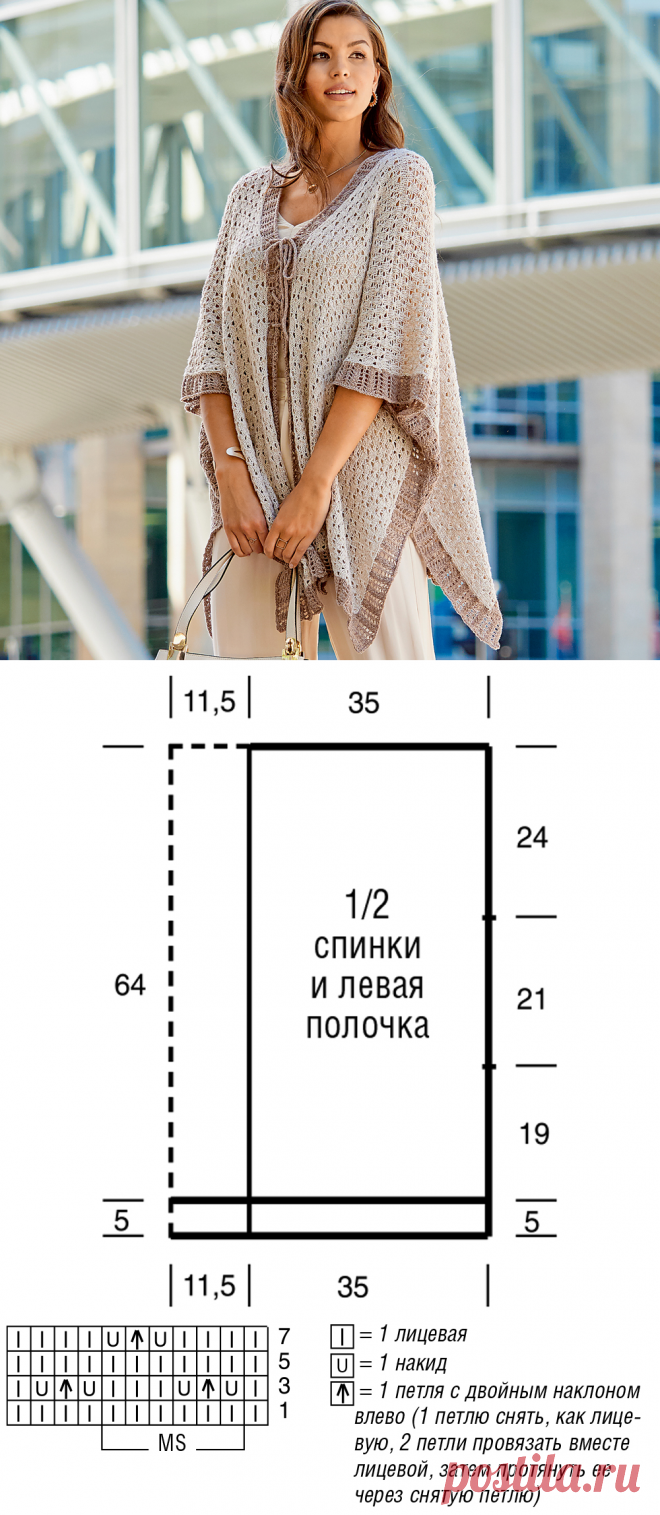 Жакет-накидка с шнуровкой - схема вязания спицами с описанием на Verena.ru