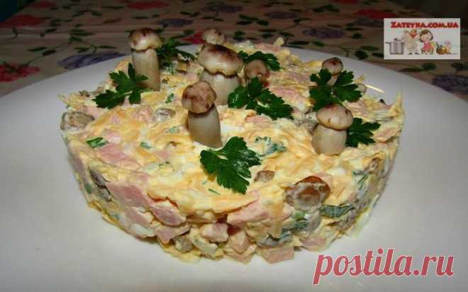 Салат с ветчиной, грибами и сыром