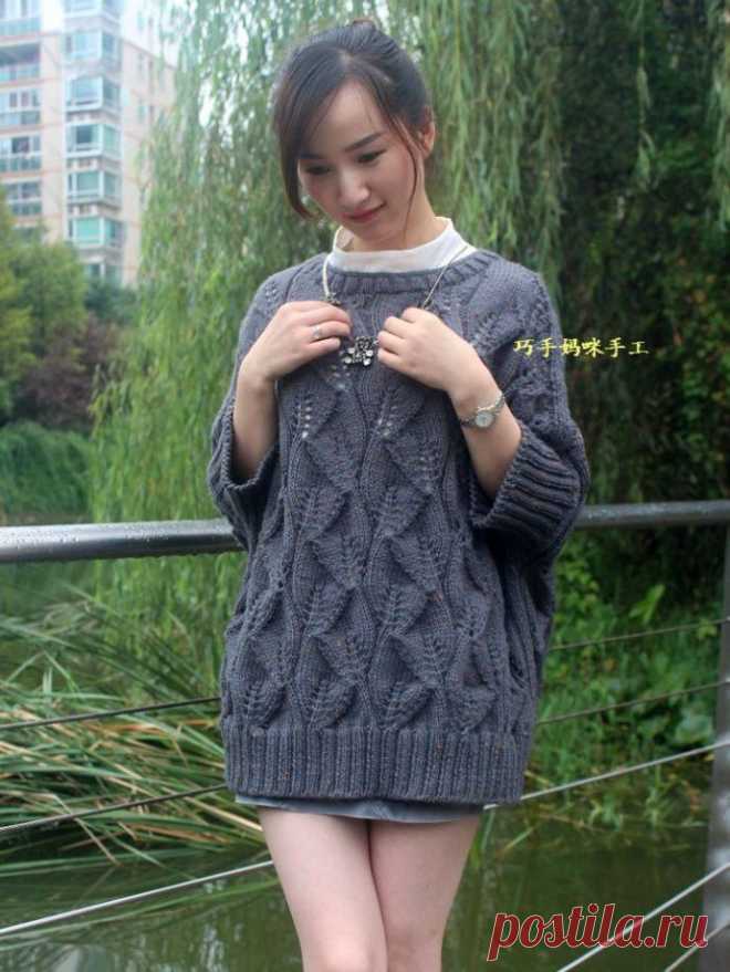 Пуловер спицами с узором листики. Pullover knitting pattern leaves | Домоводство для всей семьи