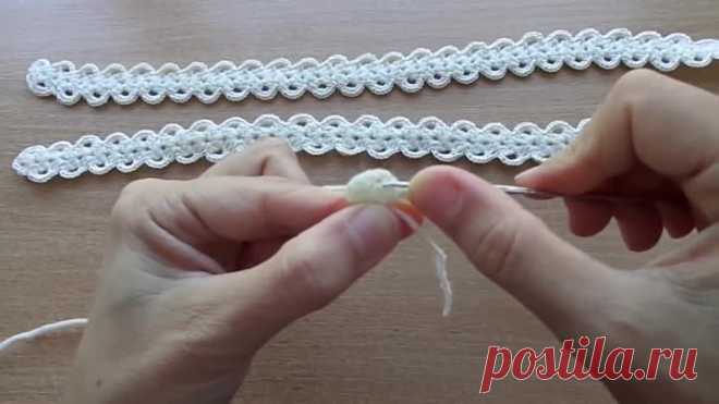 УРОКИ ВЯЗАНИЯ. Как вязать тесьму,шнур крючком.Lesson crochet lace.