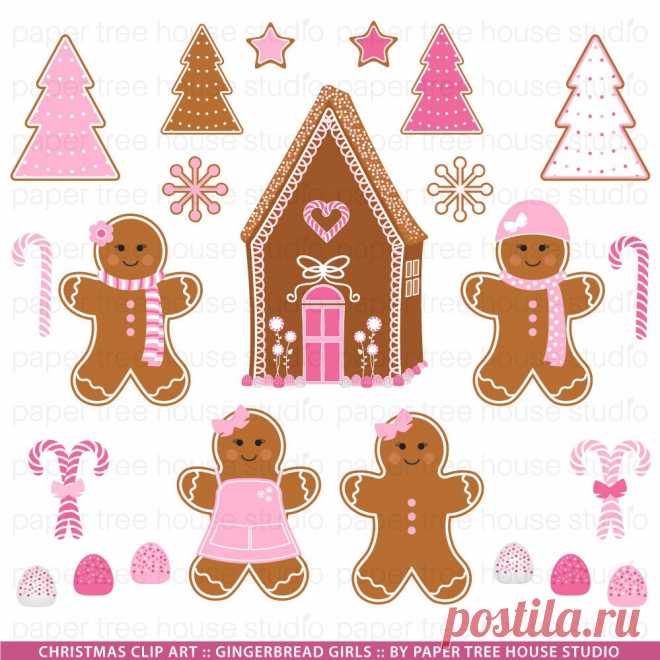 Gingerbread Clip Art. Pink Gingerbread ClipArt. Gingerbread | Etsy