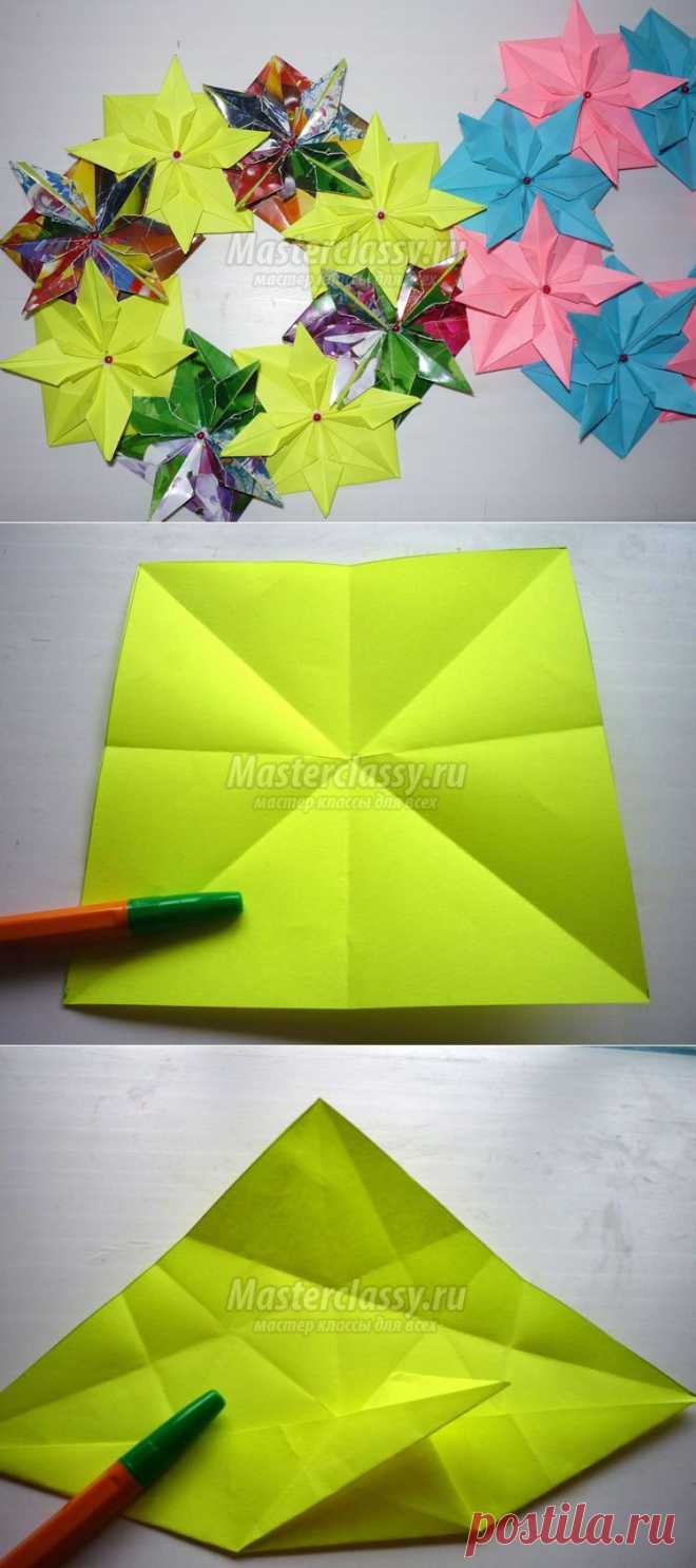 Цветочный оригами венок. Мастер-класс