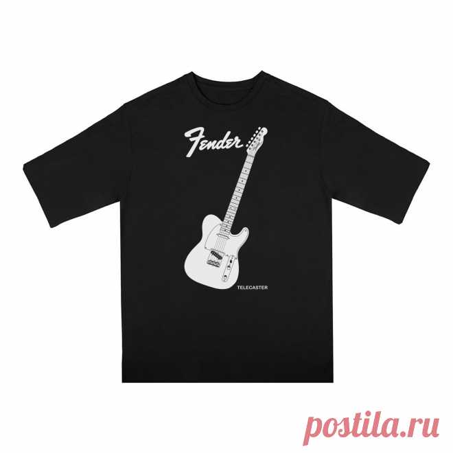 Футболка оверсайз «Fender Telecaster 2. Гитара.Guitar. Фендер. Rock.» цвет черный - дизайнер принта Kaplio