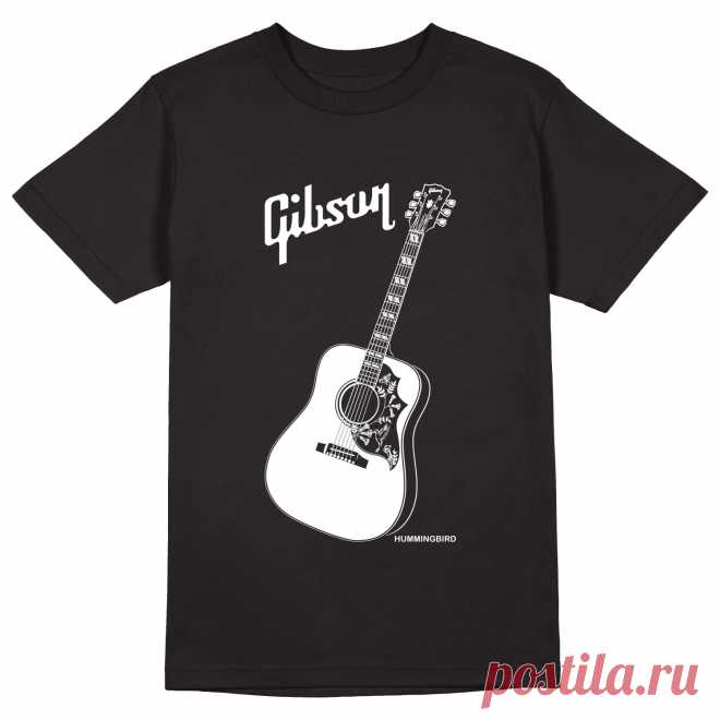 Мужская футболка «Gibson Hummingbird. Гитара. Guitar. Гибсон. Rock.» цвет черный - дизайнер принта Kaplio