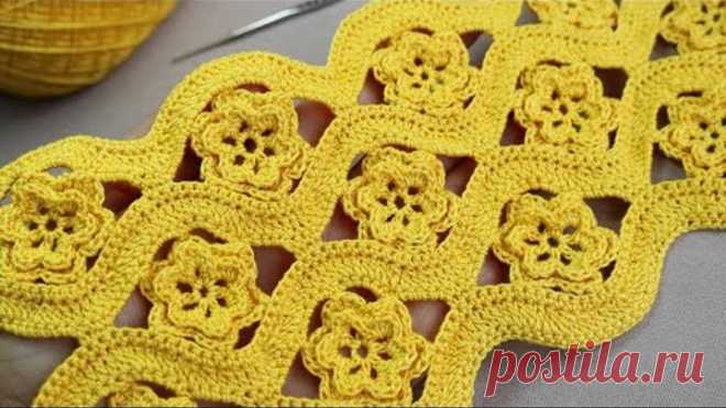 БЕЗ ОТРЫВА НИТИ!!! цветочный УЗОР для вязания крючком SUPER EASY Beautiful Flower Pattern Crochet