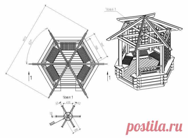 Беседка шестиугольная своими руками: чертежи для монтажа