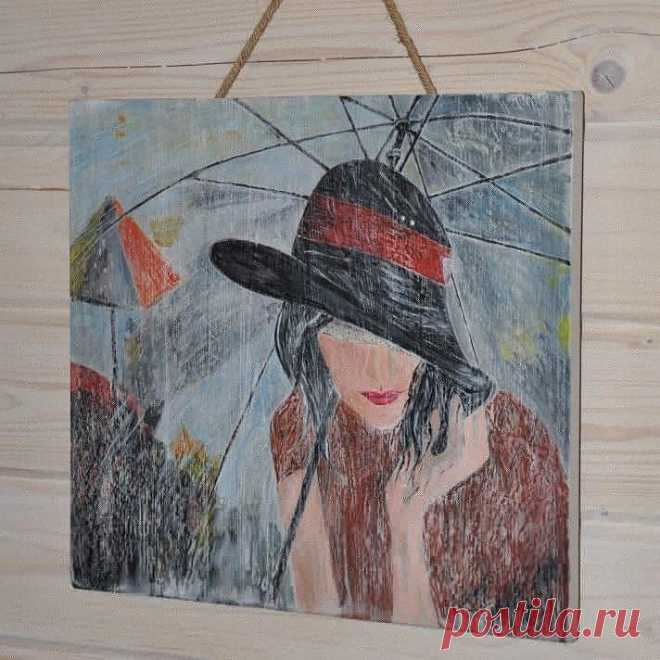 Картина на дереве.Девушка под зонтом. – купить, цена 7 000 руб., дата размещения: 24.05.2019 - Коллекционирование