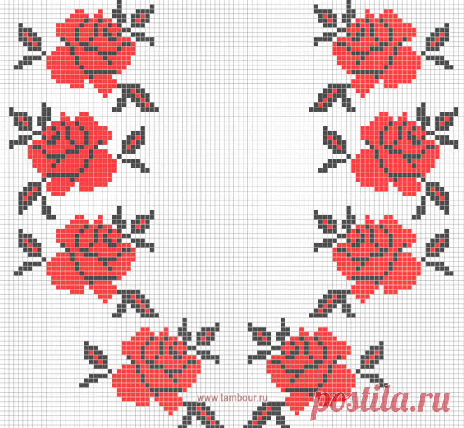 Вышиванка с орнаментом розы / Вышиванки и рушники / www.tambour.ru