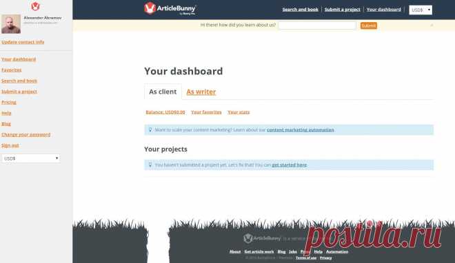 Your dashboard | ArticleBunny by Bunny Inc.
content marketing automation