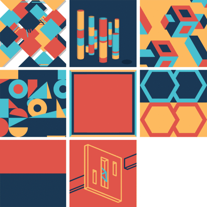 GIF-проект: 9 квадратов, 4 цвета, 3 секунды