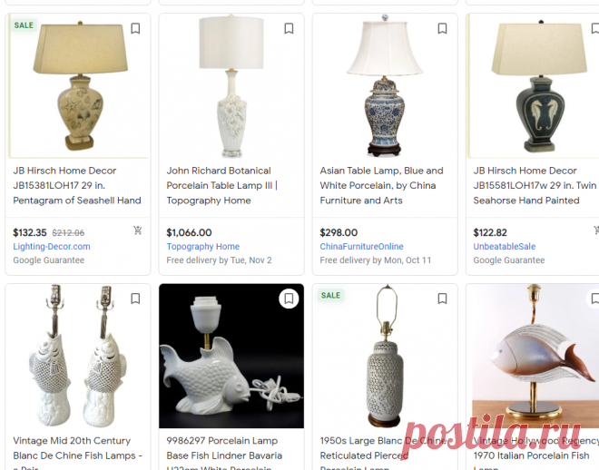 vintage lamp white chinaware porcelain metal fish base - Google Shopping