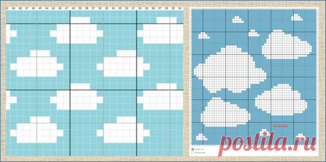 Бело-голубой жаккард в цветах летнего неба - много схем плюс модели | МНЕ ИНТЕРЕСНО - жаккардовое вязание | Яндекс Дзен