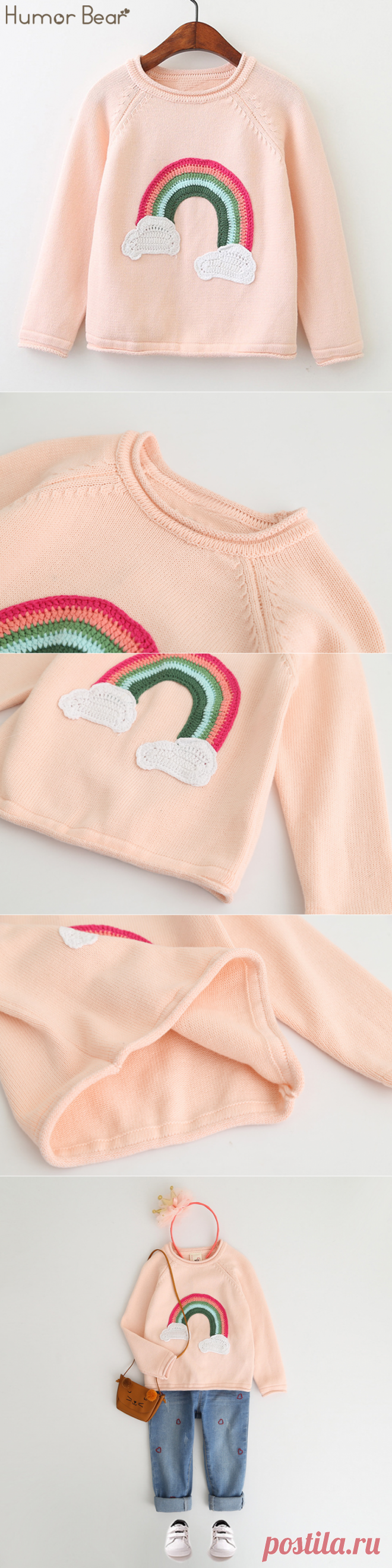 Humor Bear/свитер для маленьких девочек осень 2017 г. Вышивка Радуга Дизайн дети с расклешенными рукавами свитер детская одежда swceater купить на AliExpress