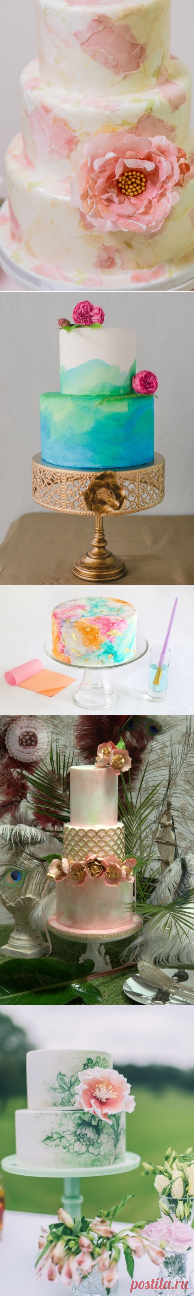 Свадебный торт с акварельной росписью. Рецепты и идеи