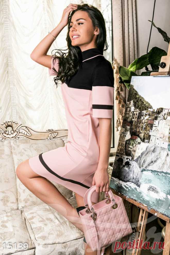 Gepur | Оригинальное платье футляр арт. 15139 Цена от производителя, достоверные описание, отзывы, фото ,Цвет:черный, светло-розовый