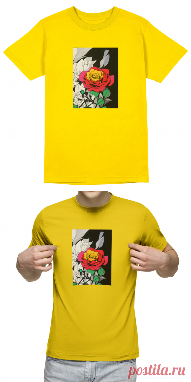 Мужская футболка «Красно-желтая роза» цвет белый - дизайнер принта Anstey