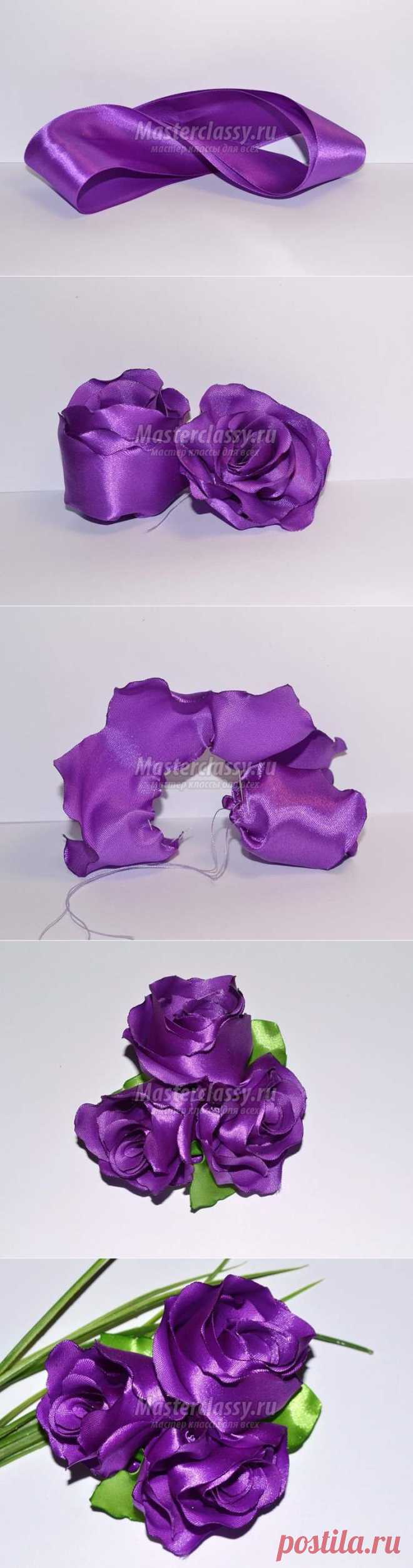 Фиолетовые цветы из лент. Пошаговый мастер-класс с фото