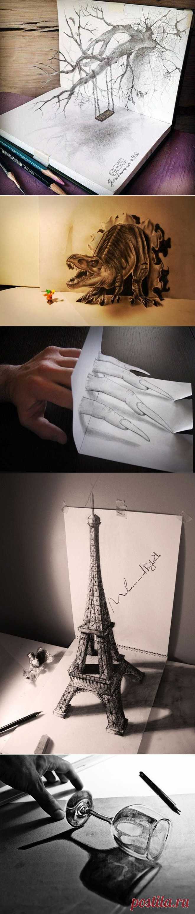 Удивительные трехмерные иллюзии, нарисованные на бумаге простым карандашом