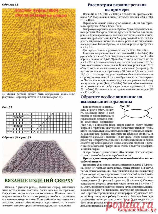 Оформление линии реглана при вязании сверху - Страна Мам