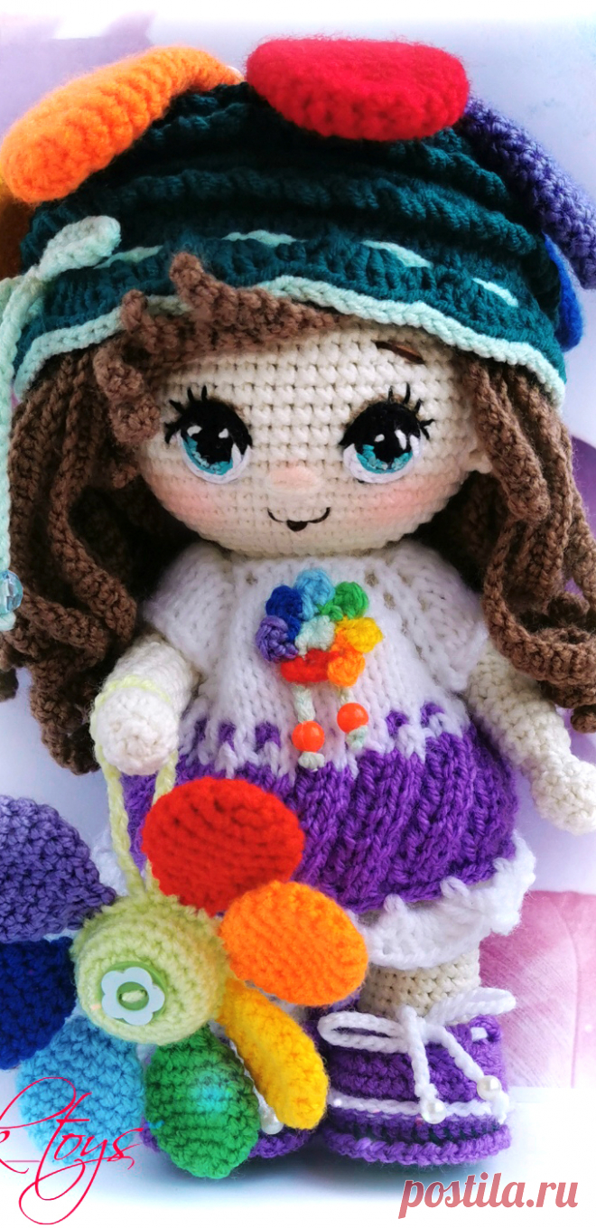 PDF Пупс малышка Цветик-семицветик крючком. FREE crochet pattern; Аmigurumi doll patterns. Амигуруми схемы и описания на русском. Вязаные игрушки и поделки своими руками #amimore - кукла в костюме цветка, куколка цветочек.