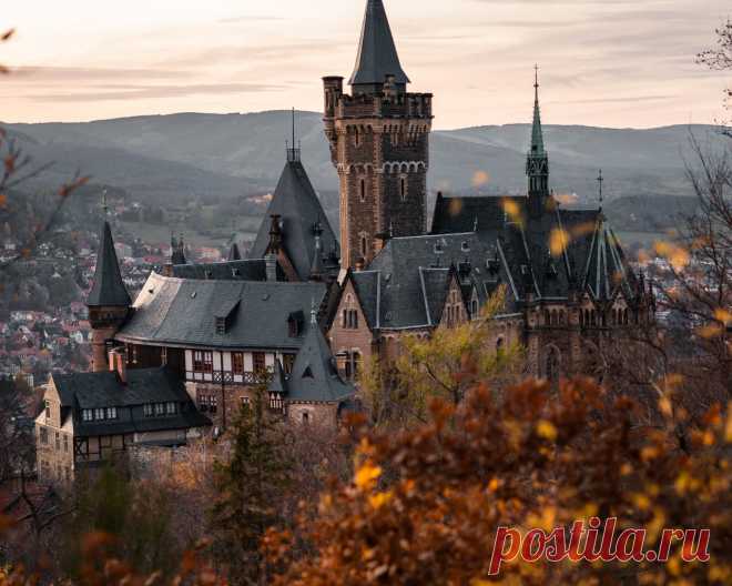 Картинки wernigerode castle, evening, sunset, wernigerode cityscape, landmark, wernigerode, saxony-anhalt, germany - обои 1280x1024, картинка №370391