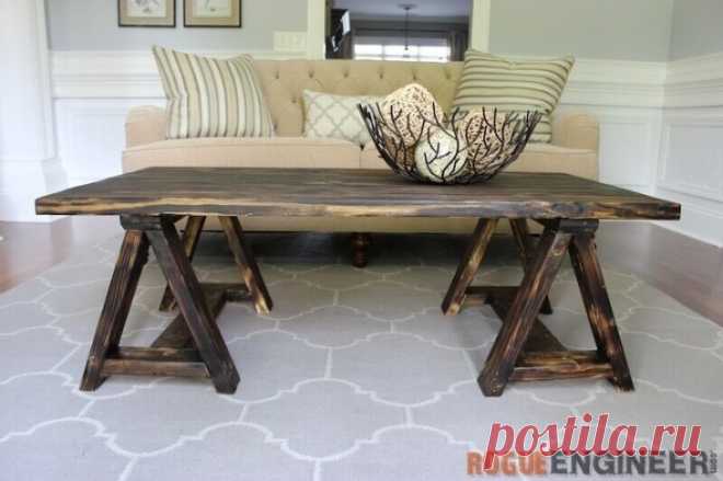 Sawhorse Coffee Table { Free DIY Plans } Rogue Engineer