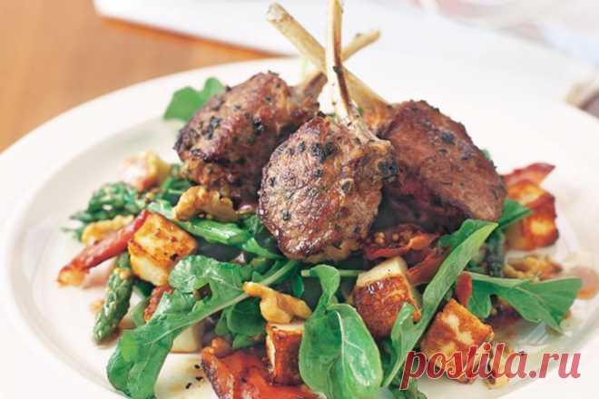 Lamb cutlets with haloumi & walnut salad