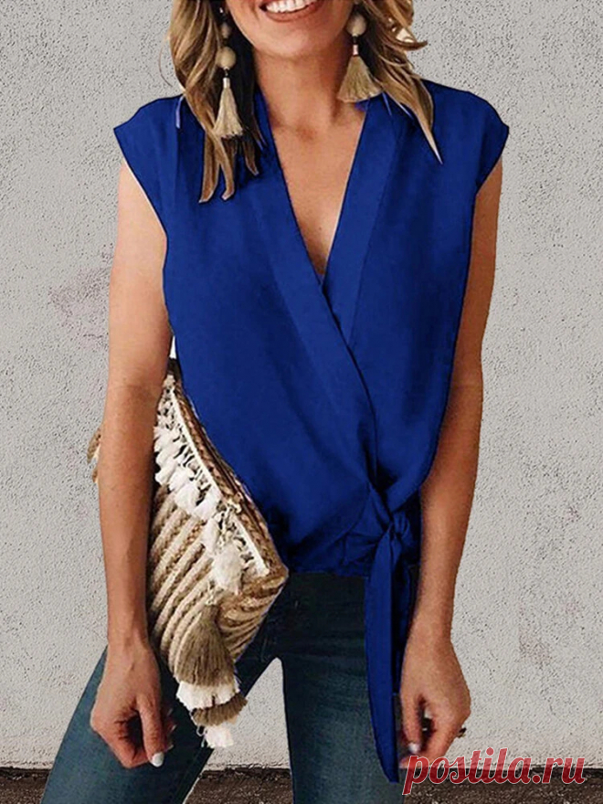 Women Sleeveless Solid Color Bandage Casual Tank Tops - US$16.99