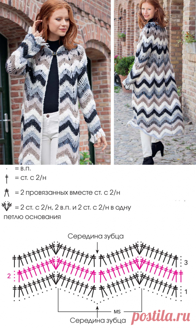 Пальто с узором «зигзаг» - схема вязания крючком. Вяжем Пальто на Verena.ru