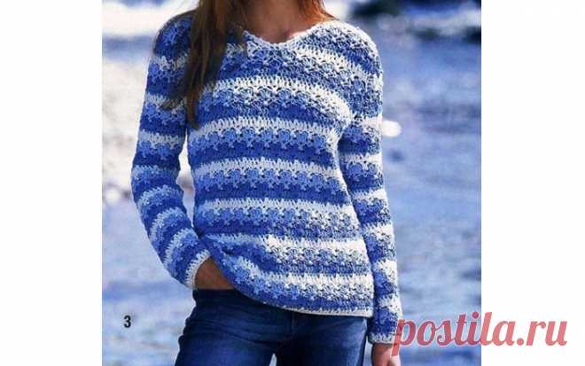 Трехцветный вязаный пуловер - Эфария Трехцветный пуловер вязаный крючком. Описание, схема вязания. источник