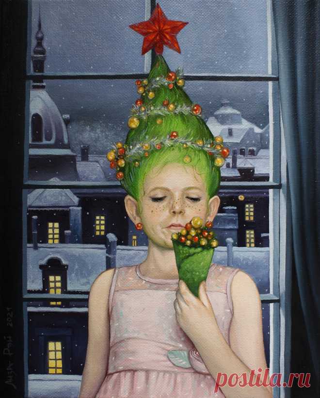 Лиза Рэй –  Новогоднее мороженое.
Lisa Ray - Christmas ice cream.
50Х40, 2021
canvas, oil  - холст, масло
#сюрреализм #ЛизаРэй #зима #новыйгод #елка #мороженое #праздник #дети #картинымаслом #искусство #окно #картины #живопись #арт #ночь  #современныехудожники #surreal #surrealism #LisaRay #winter #newyear #tree #icecream #holiday #children #oilpainting #art #window #painting #night