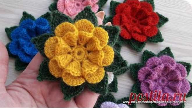 Вязаный цветок Кулечки из шерстяной пряжи крючком. Как связать цветочек крючком? Crochet wool flower