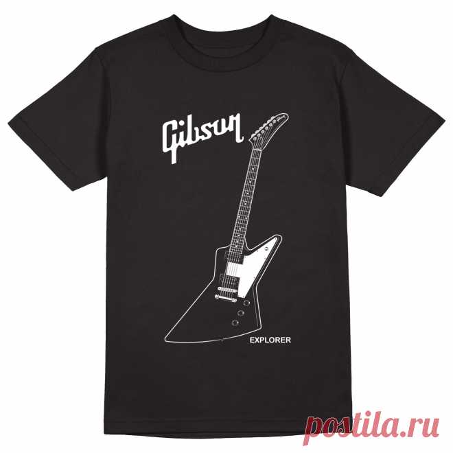 Мужская футболка «Gibson Explorer. Гитара. Guitar. Гибсон. Rock.» цвет черный - дизайнер принта Kaplio
