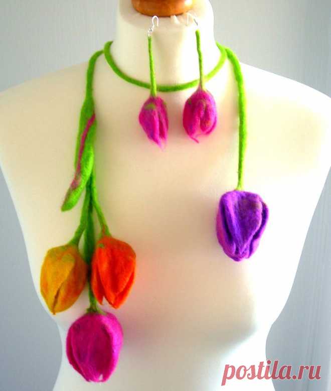 felted Flower, Hand Felted, Wool Jewelry felted scarf/ necklace and e…