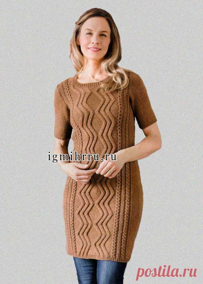 Теплое платье-туника коричневого цвета, от финских дизайнеров. Спицы
