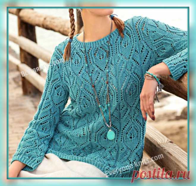 Ажурный пуловер "Фантазийным узором с листиком" | Все вяжут.сом/Everyone knits.com | Яндекс Дзен