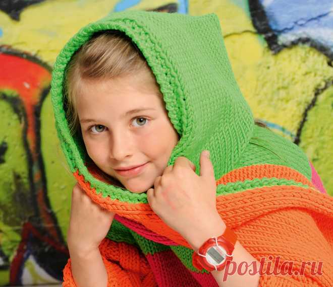 Шарф-капюшон для девочки - схема вязания спицами. Вяжем Капюшоны на Verena.ru