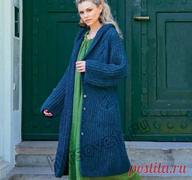 Модное вязаное пальто с капюшоном - Хитсовет