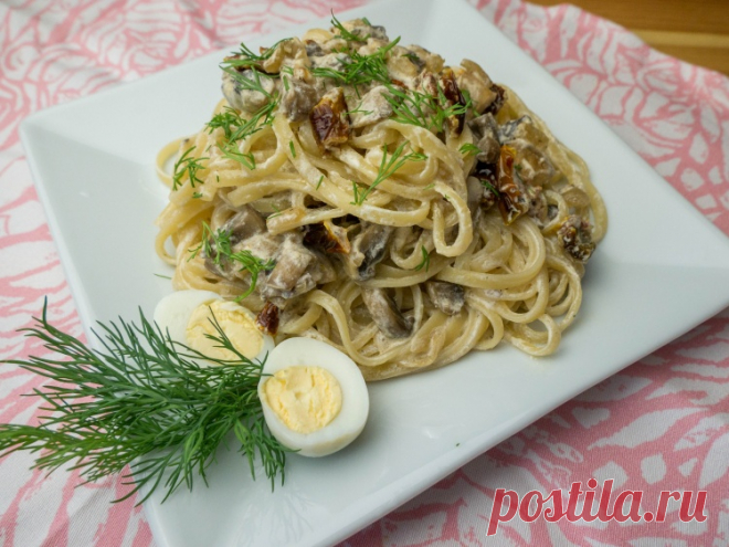 Спагетти с грибами и сушеными помидорами - Простые рецепты Овкусе.ру