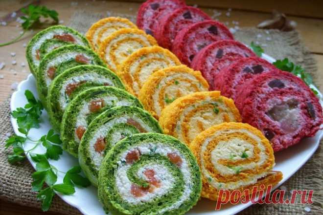 Разноцветные закусочные рулеты | Рецепты салатов и вкусняшек | Яндекс Дзен