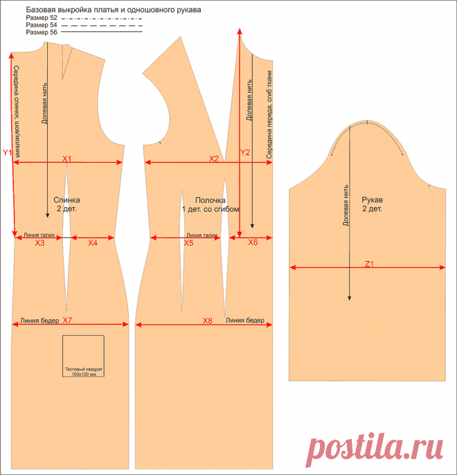 Базовая выкройка платья 52-56 р. для скачивания от А. Корфиати