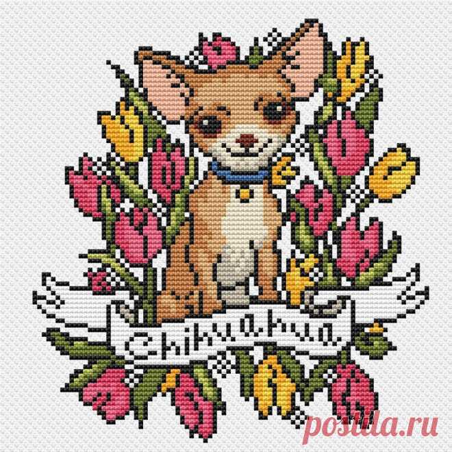 Dog cross stitch pattern tattoo PDF/ Chihuahua tulip | Etsy