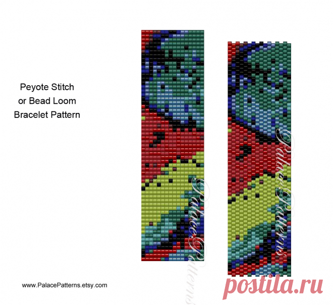 8/0 Bead Peyote Bracelet Pattern - 8/0 Seed Bead Pattern - 8 Bead 17 - Bead Loom Bracelet Pattern for Large Beads This bracelet pattern is for even count peyote stitch or bead loom weaving, using a generic 8/0 seed bead color palette. Because it uses large beads, it will work up really fast. Great for making gifts. Peyote version is shown.

There are 10 colors.  

This is a perfect pattern for all of those boxes of beads you have in your stash.  I find it easier to just ma...